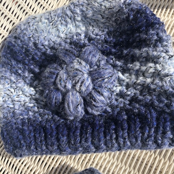 Ombre blue scarf and hat set.  Warm, Cozy, Unique - Picture 3 of 9